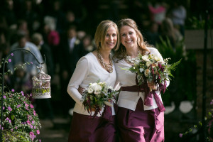 Bridesmaids wearing cardigans in this fall garden wedding with a brunch reception