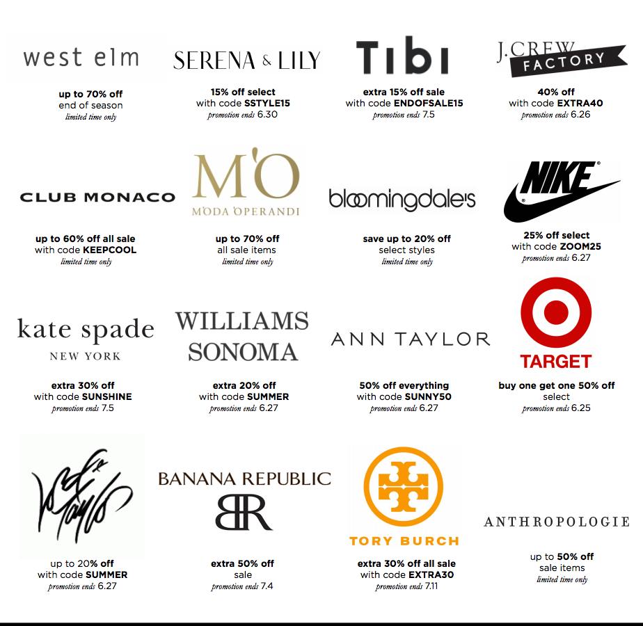 weekend deal alerts, target, lord and taylor, west elm, williams sonoma, tory burch, banana republic, anthropologie, Kate spade, nike, jcrew factory,