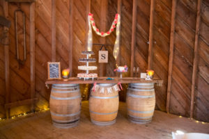 reception setup, dessert table, rustic wedding, barn wedding