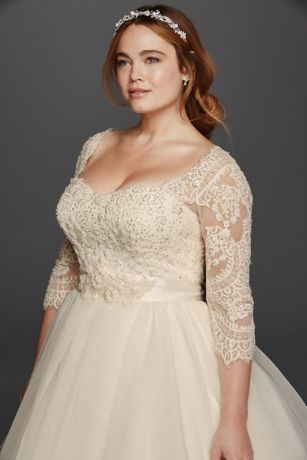 Oleg Cassini Plus Size Organza 3/4 Wedding Dress Style 8CWG731 | Pretty Pear Bride