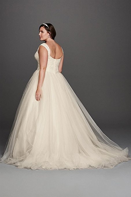 Tulle Plus Size Oleg Cassini Off the Shoulder Lace Wedding Dress Style 8CWG733 | Pretty Pear Bride