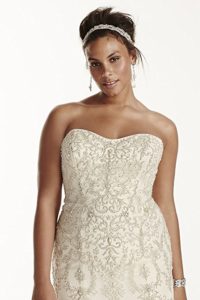 Plus Size Oleg Cassini Tulle Beaded Mermaid Wedding Dress Style 8CWG706 | Pretty Pear Bride