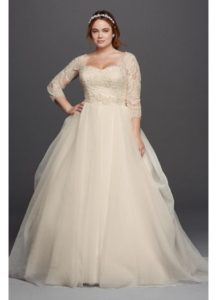 Oleg Cassini Plus Size Organza 3/4 Wedding Dress Style 8CWG731 | Pretty Pear Bride
