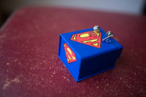 superman inspired cufflinks and box
