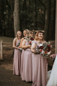 blush bridesmaid dresses, wedding bouquet