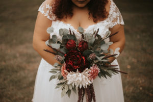 plus size bride, plus size wedding gown, wedding bouquet