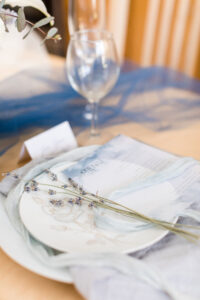 blue sapphire wedding table, wedding menu