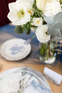 blue sapphire wedding table, wedding menu