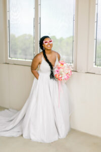 plus size bride, elopement, plus size wedding dress, pink wedding