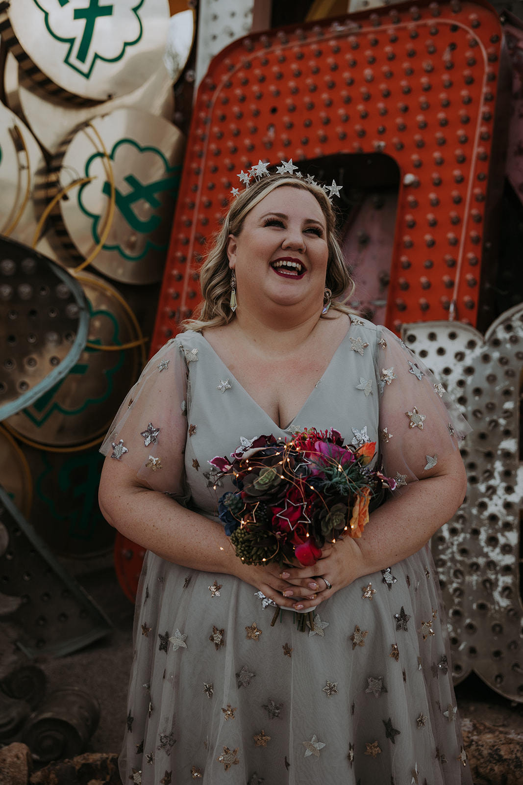 Neon Boneyard Celestial Elopement in Vegas Pretty Pear Bride